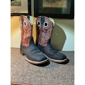 Justin Big News Western Boots Square Toe Men 9D FN7022 Tan Shaft Black Boot